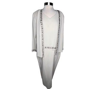 R M RICHARDS by KAREN KWON 2 Piece Jacket Dress Set Women's Size 16P Ivory Sequi